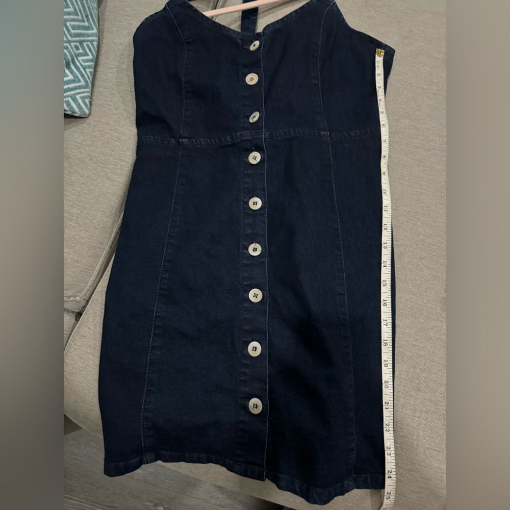 Others Follow Button Front Dark blue wash Denim stretch Bodycon Dress size XL - Picture 8 of 8